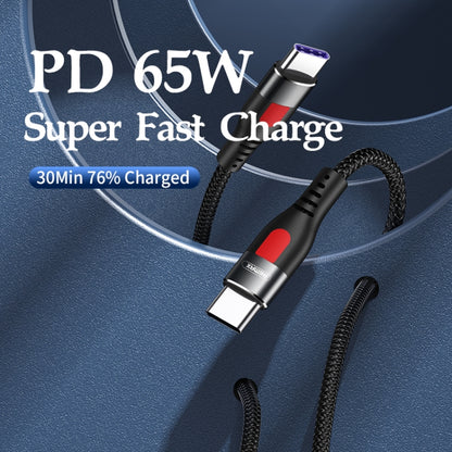 Black braided Type-C to Type-C cable with metal connector housings, fast charge