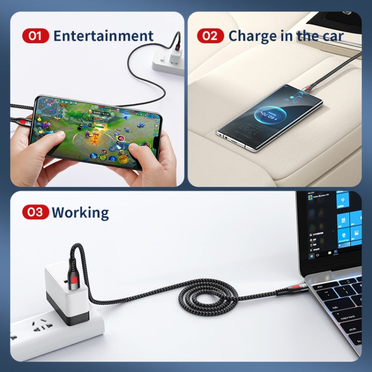 Coiled black braided USB-C to USB-C cable with Type-C connectors for charging