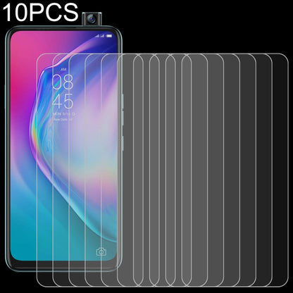 Ten-pack 9H 2.5D tempered-glass screen protectors displayed in front of a phone