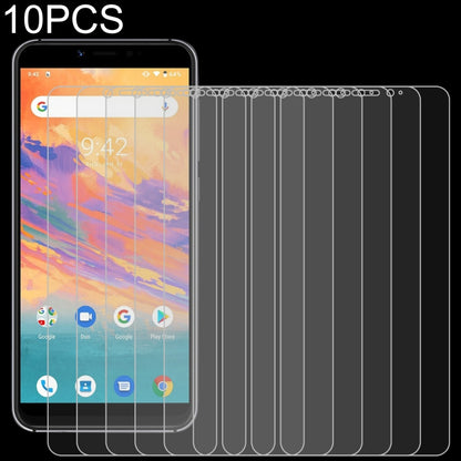 Ten-pack 9H 2.5D tempered-glass screen protectors lined up for a smartphone