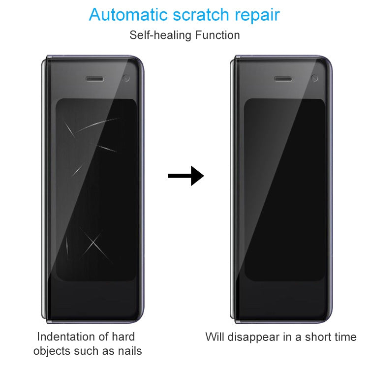 Self-healing hydrogel screen protector film on a phone display, clear coverage