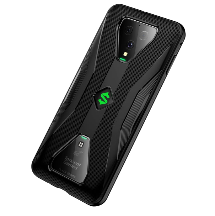 Black TPU phone case with textured grip, camera openings, and green logo accents