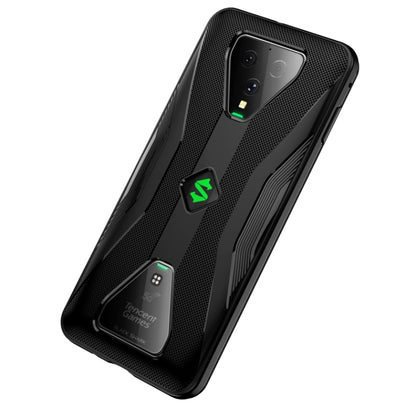 Black TPU phone case with textured grip, camera openings, and green logo accents