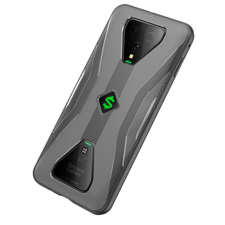Grey TPU cooling gaming phone case with textured grip, camera cutouts, shockproof.