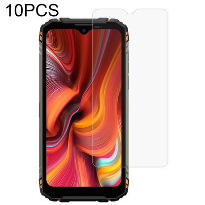 Tempered glass screen protector set (10 pcs) with transparent film on rugged dark phone screen.