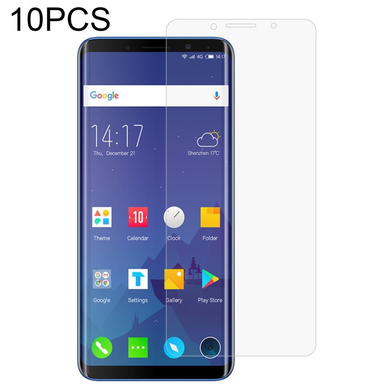 Tempered glass screen protector set (10 pcs) with transparent film on black phone screen.