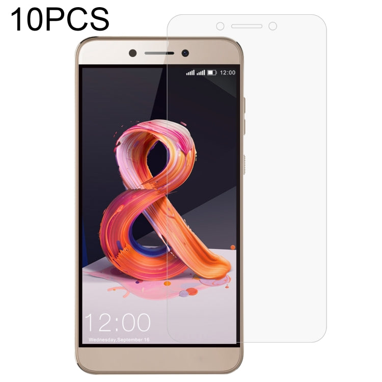 Tempered glass screen protector set (10 pcs) with transparent film on gold phone display.