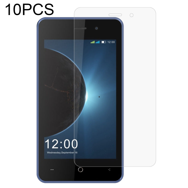 Tempered glass screen protector set (10 pcs) with transparent film on dark blue phone display.