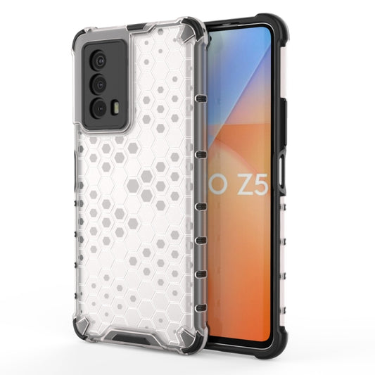 White honeycomb shockproof phone case with TPU bumper and raised camera cover