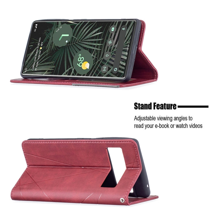 Red leather flip case with stand viewing angle and side magnetic flip cover.