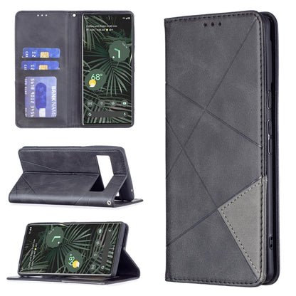 Dark gray leather flip phone case with card slots, magnetic stand, and diamond stitching