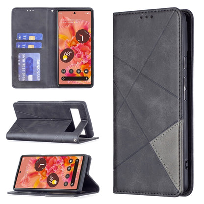 Dark gray leather flip phone case with card slots, magnetic stand, and diamond stitched back