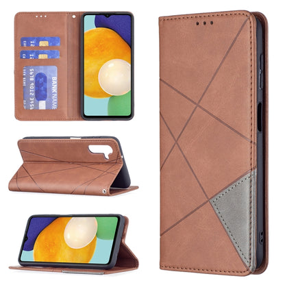 Brown leather flip phone case with card slots and open-view stand, diamond seam detail