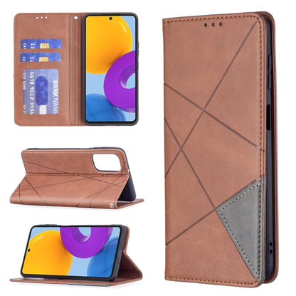 Brown leather flip phone case with card slots, magnetic stand, and textured edge stitching