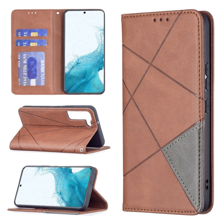 Brown leather flip phone case with card slots and open cover stand, slim side openings
