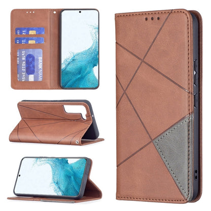 Brown leather flip phone case with card slots and open cover stand, slim side openings