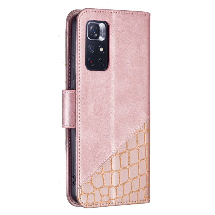 Rose gold flip phone case with crocodile-pattern accent and camera cutout