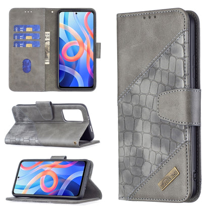 Grey crocodile-texture leather phone case with card slots and flip stand wallet holder