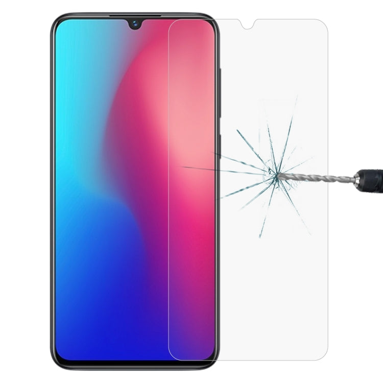 Smartphone tempered glass screen protector with transparent fit and visible break-test result