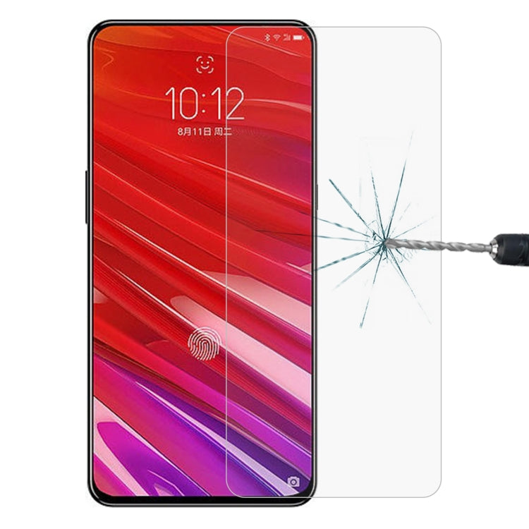 0.26mm 9H 2.5D tempered glass screen protector, clear film with curved edges on red-and-purple phone