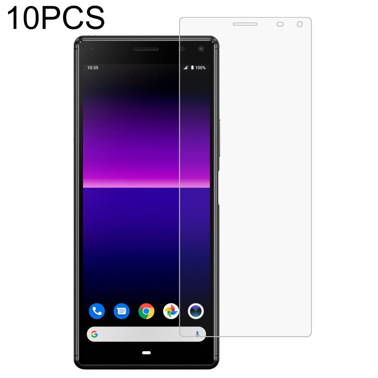 Set of 10 tempered glass screen protectors placed on a phone front display