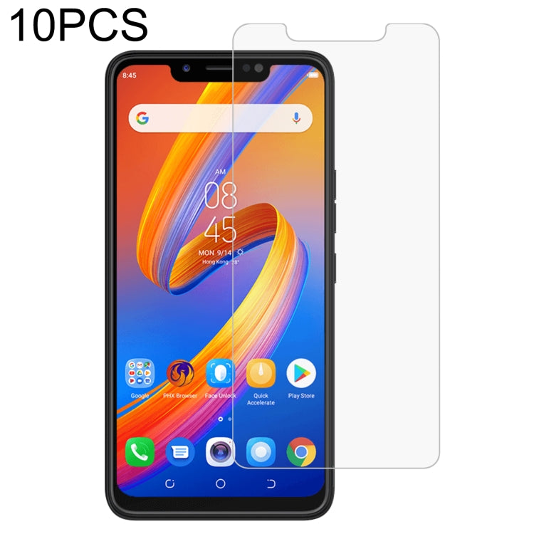 10-pack 2.5D tempered glass screen protector film on smartphone display, clear sheet
