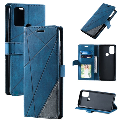 Blue flip leather phone case with diagonal pattern, card slots, and stand for Moto G Stylus 2021