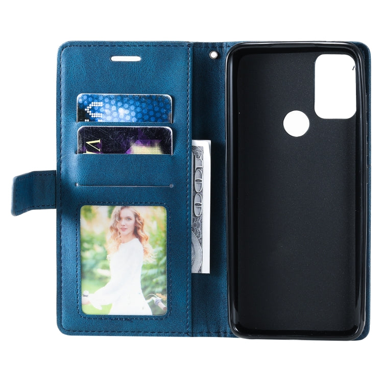 Blue flip leather phone case with card pocket and open stand, camera cutout for Moto G Stylus 2021