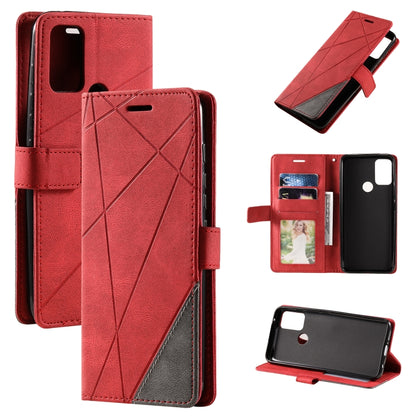 Red flip leather phone case with diagonal pattern, card slots, and stand for Moto G Stylus 2021