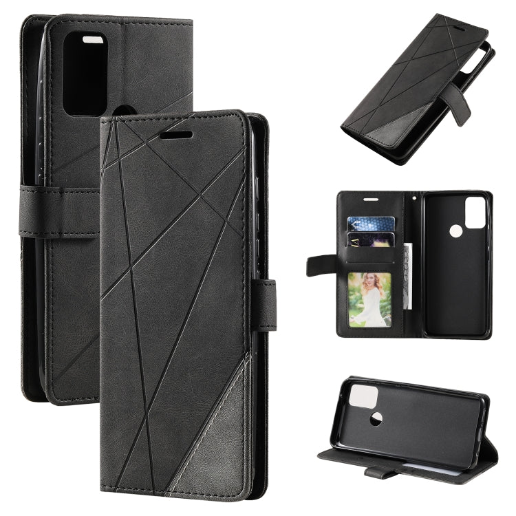 Black flip leather phone case with diagonal pattern, card slots, and stand for Moto G Stylus 2021