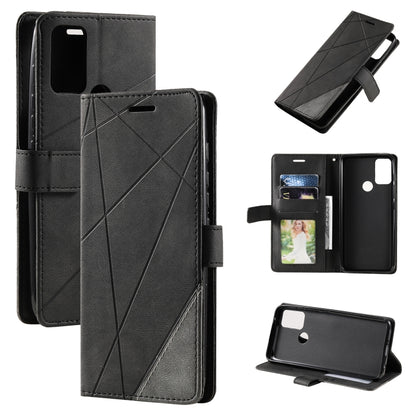 Black flip leather phone case with diagonal pattern, card slots, and stand for Moto G Stylus 2021