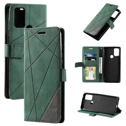 Green flip leather phone case with diagonal pattern, card slots, and stand for Moto G Stylus 2021