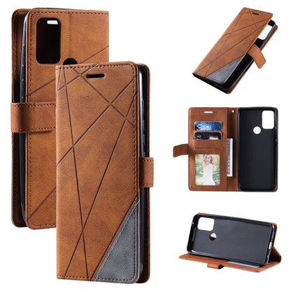 Brown flip leather phone case with diagonal pattern, card slots, and stand for Moto G Stylus 2021