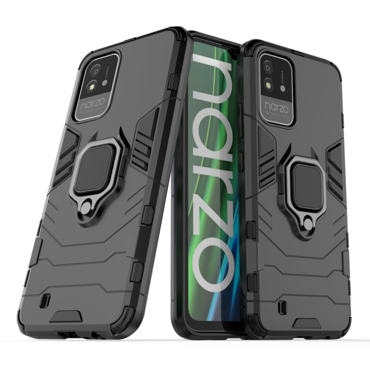 Shockproof phone case with magnetic ring holder, black rugged TPU/PC cover