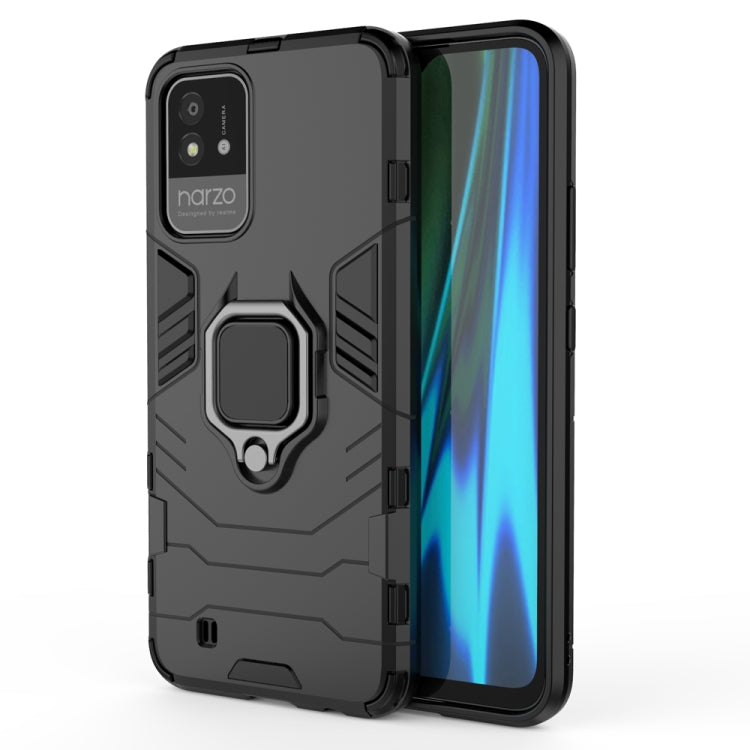 Shockproof phone case with magnetic ring holder, black rugged protective cover