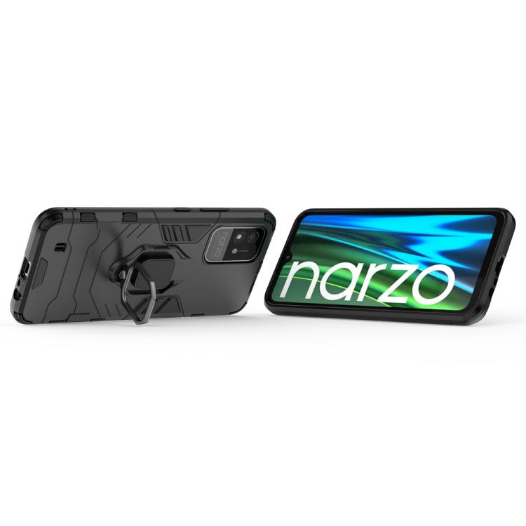 Shockproof phone case with magnetic ring holder, black rugged TPU/PC case