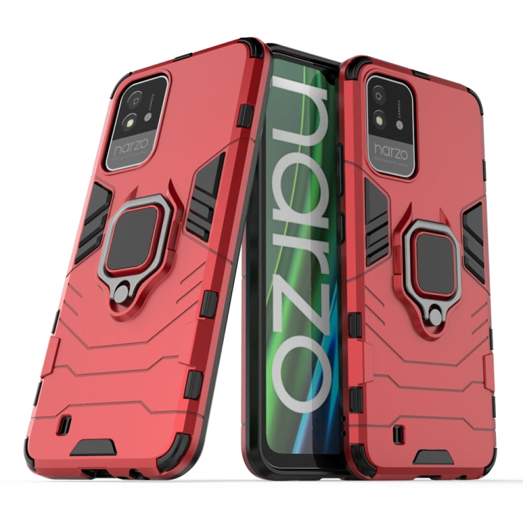 Shockproof phone case with magnetic ring holder, red rugged TPU/PC cover