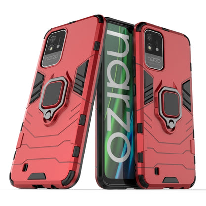 Shockproof phone case with magnetic ring holder, red rugged TPU/PC cover