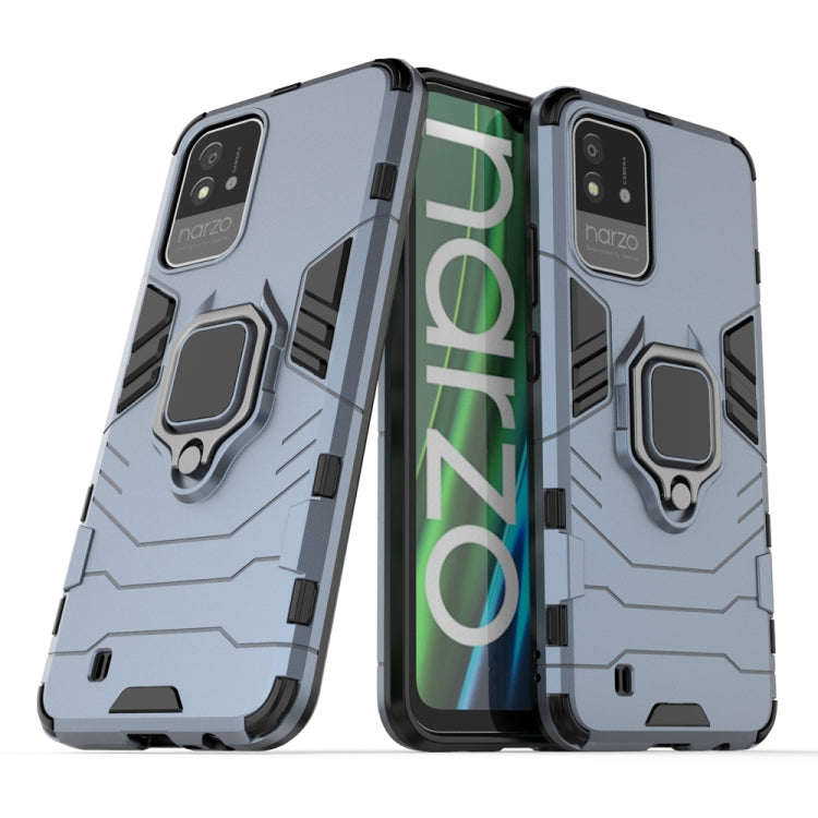 Shockproof phone case with magnetic ring holder, gray-blue rugged protective cover