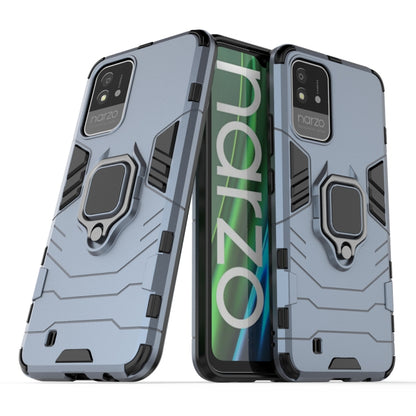 Shockproof phone case with magnetic ring holder, gray-blue rugged protective cover