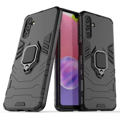 Shockproof phone case with magnetic ring holder, dark gray rugged TPU/PC cover