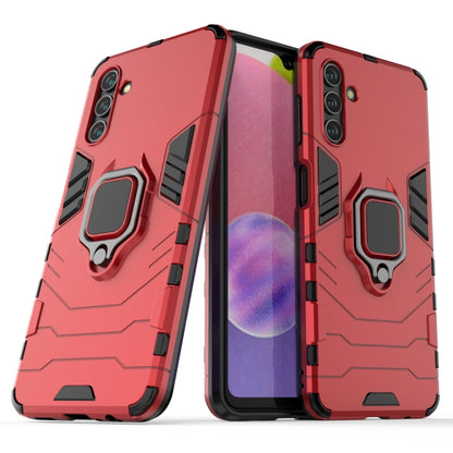 Shockproof phone case with magnetic ring holder, red armored TPU/PC