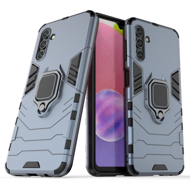 Shockproof phone case with magnetic ring holder, navy blue armored TPU/PC
