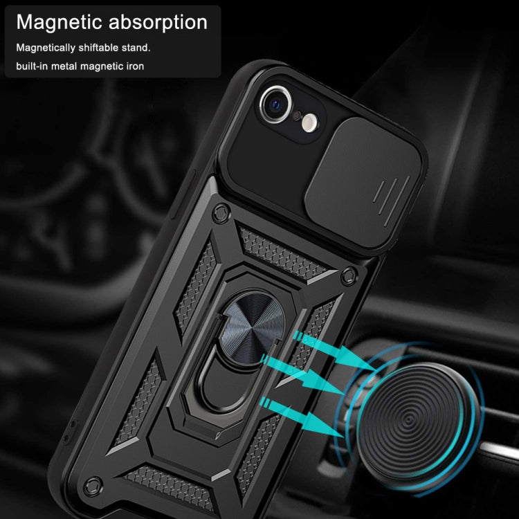 Black phone case with ring kickstand and magnetic metal plate