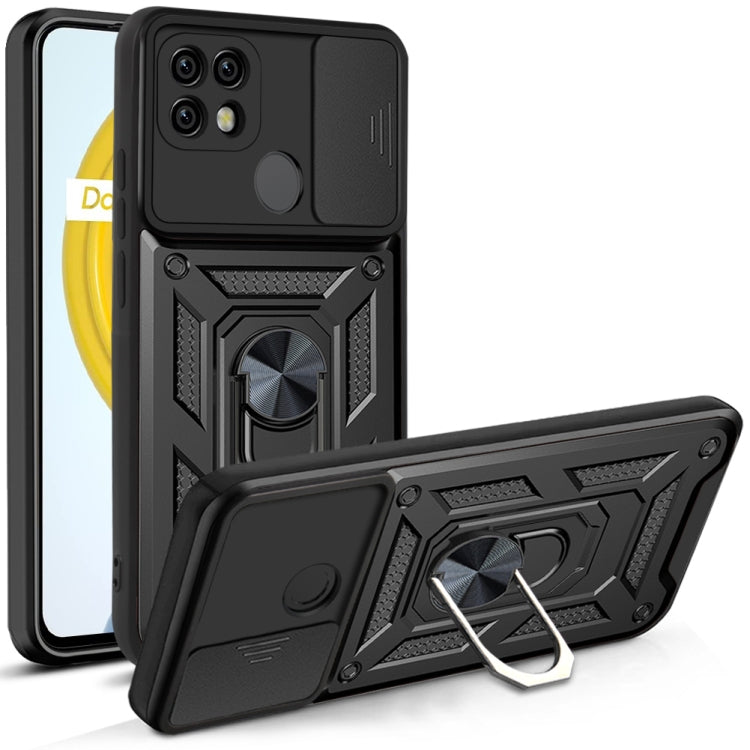 Black protective case with ring kickstand and camera cover window