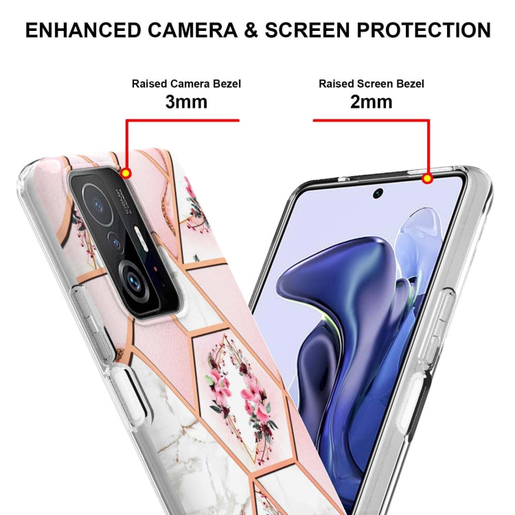 Pink floral TPU phone case with raised camera and screen bezel protection, clear border
