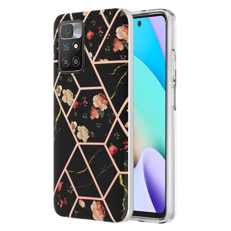 Black floral hexagon TPU phone case with clear bumper edges and camera cutouts