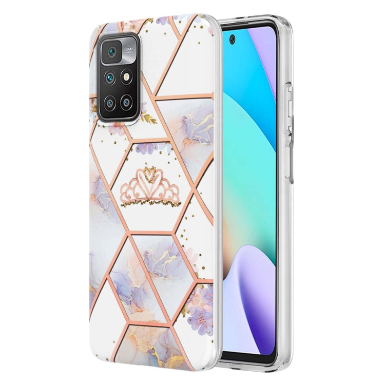 Pink and white marble hex flower TPU phone case with crown, clear phone cutout