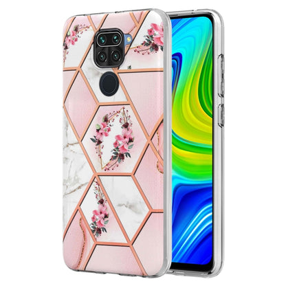 Pink floral hexagon TPU phone case with circular ring on back; clear edges