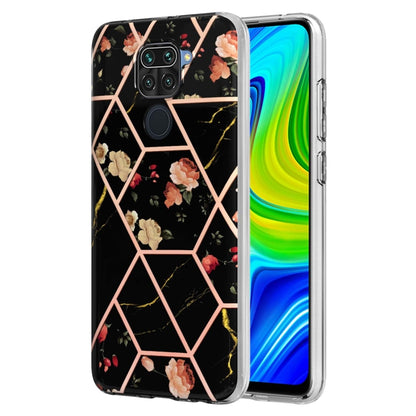 Black floral hexagon TPU phone case with clear edges, camera cutouts, protective bumper